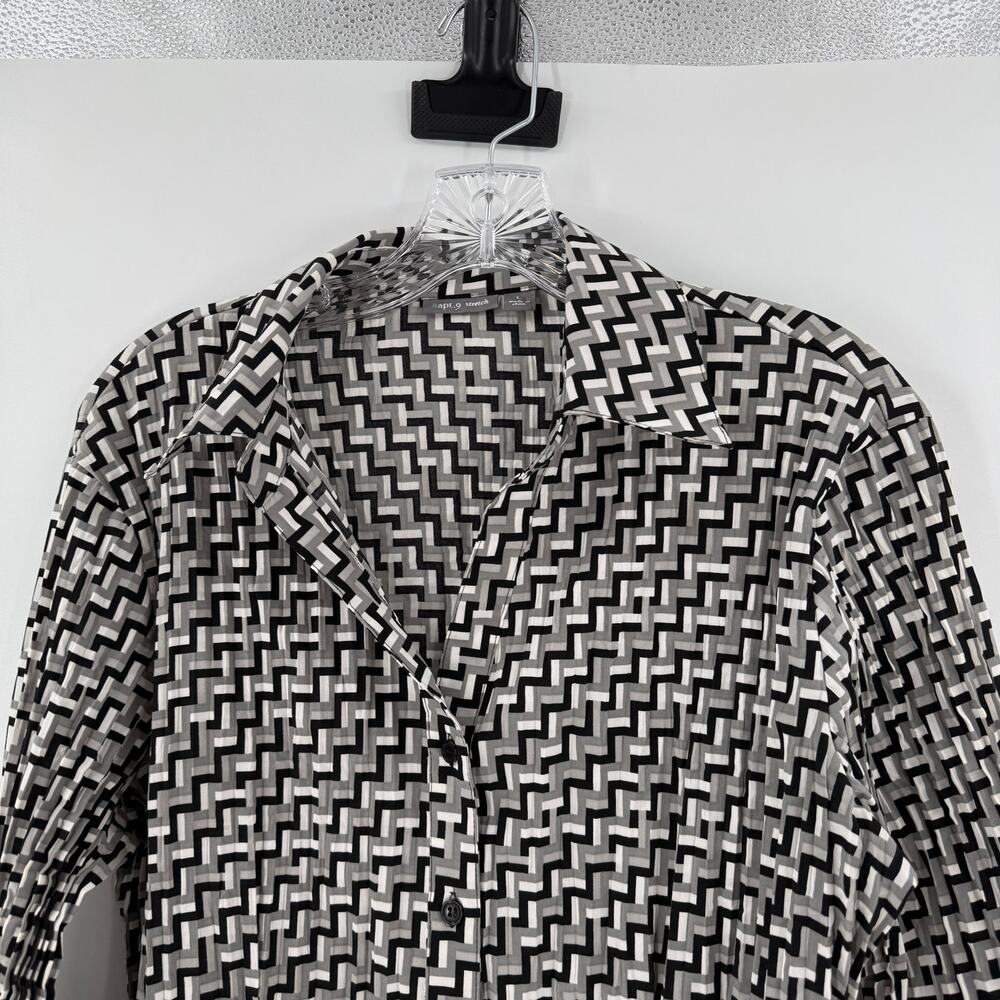 APT 9 Stretch Retro Gray Crinkle Y2K Collared Button Up Blouse Women's Large - Picture 3 of 10